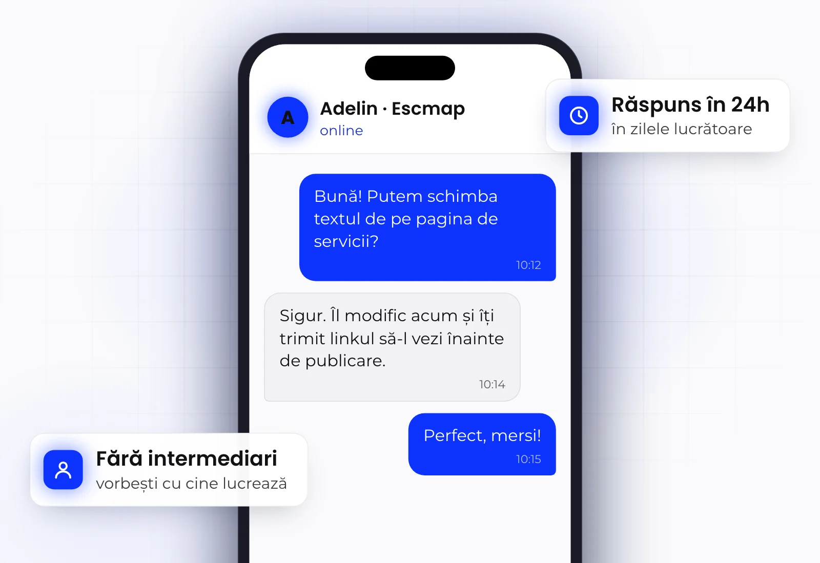 Persoană cu headset, în comunicare directă pe parcursul unui proiect